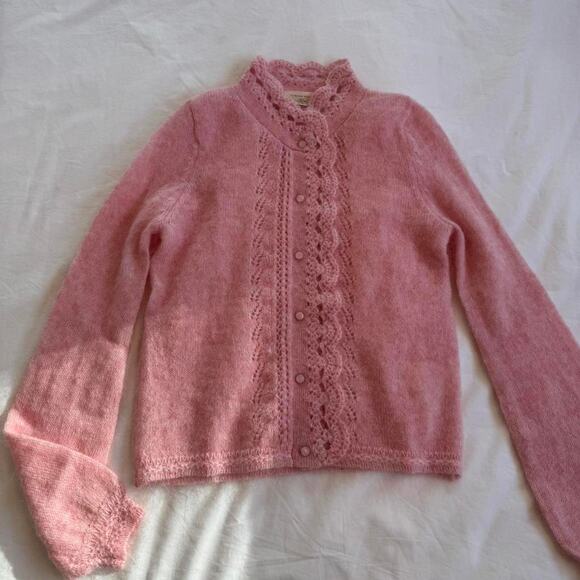 Sezane pink lace cardigan with lace trim - Picture 2 of 4